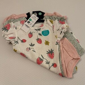 Carter's Strawberry Print One Piece Set - White, Pink, Green